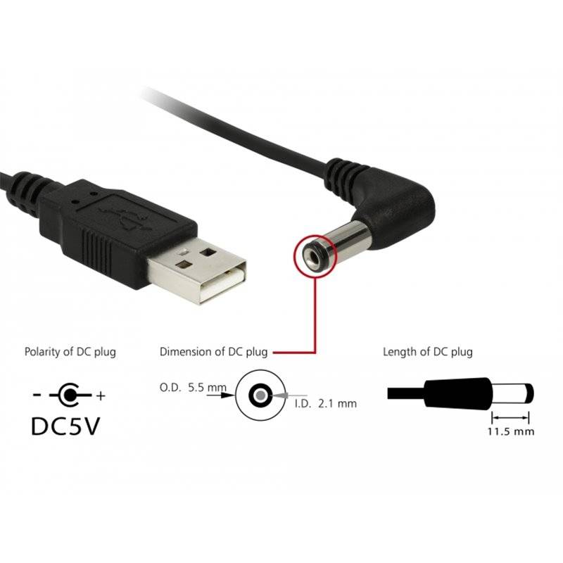 Кабель питания спиральный USB А - DC, 5.5*2.5*12, угловой, длина 1,2 м., черный (MKS-1318) 